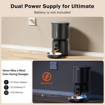 Automatic Cat Feeder with Camera, 4L Automatic Pet Feeder, Dual Power Supply, Programmable Cat Food Dispenser with 2MP Night Vision & Two-Way Audio for Cats and Small Dogs, Black