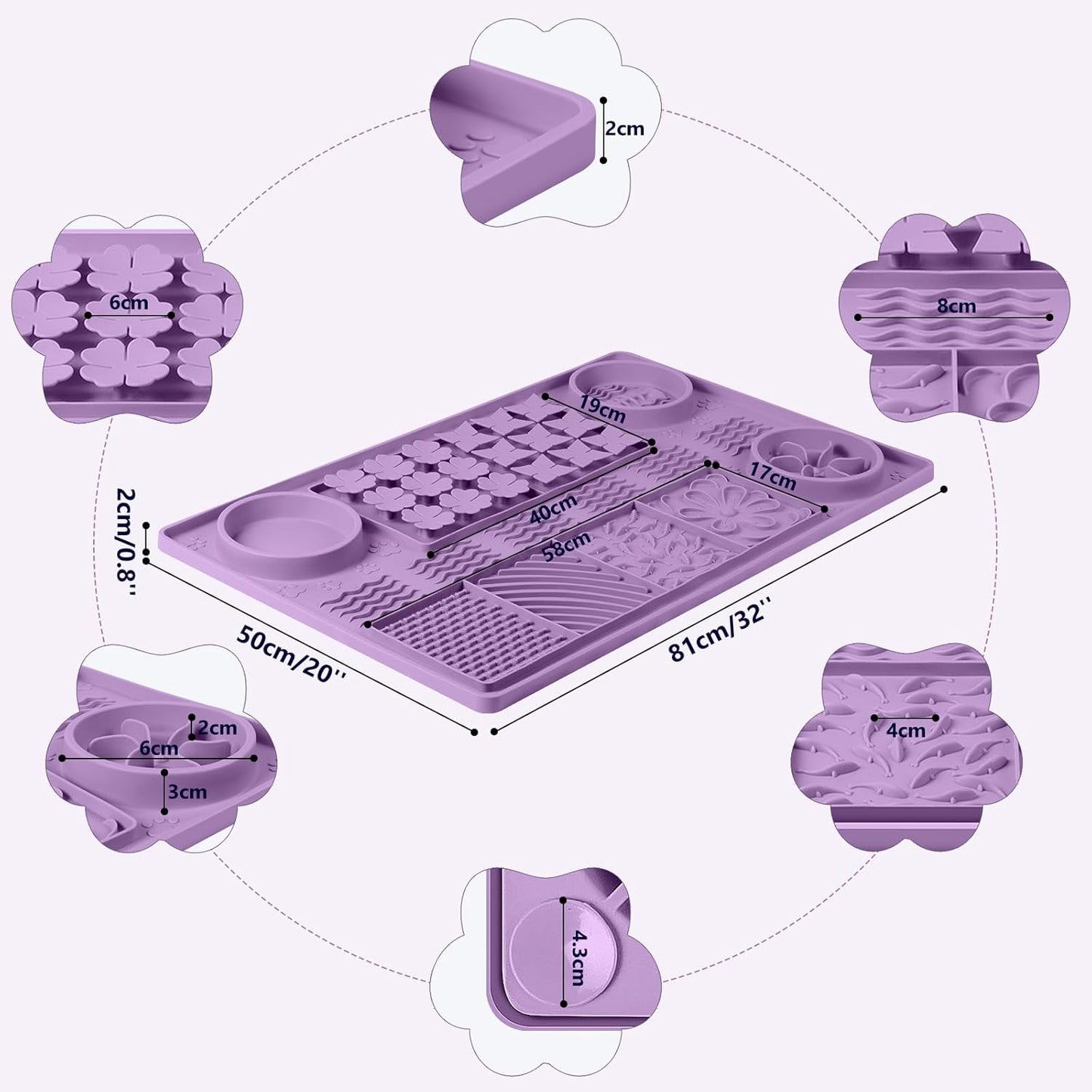 Large Silicone Snuffle Mat, 32"x 20" Dog Lick Mat with Suction Cups, Slow Feeder for Small | Medium | Large | Multiple Dogs Slow Eating, Boredom Reducer (Purple)