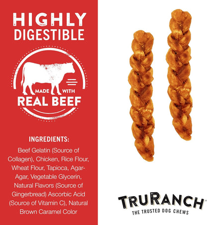 TRURANCH Gingerbread Collagen Braids - 1 Bag, 2 Count, Limited Edition Holiday Stocking Stuffer, Rawhide Free, 50% Protein, Healthy Limited Ingredients Dog Chew, for Small, Medium and Large Dogs