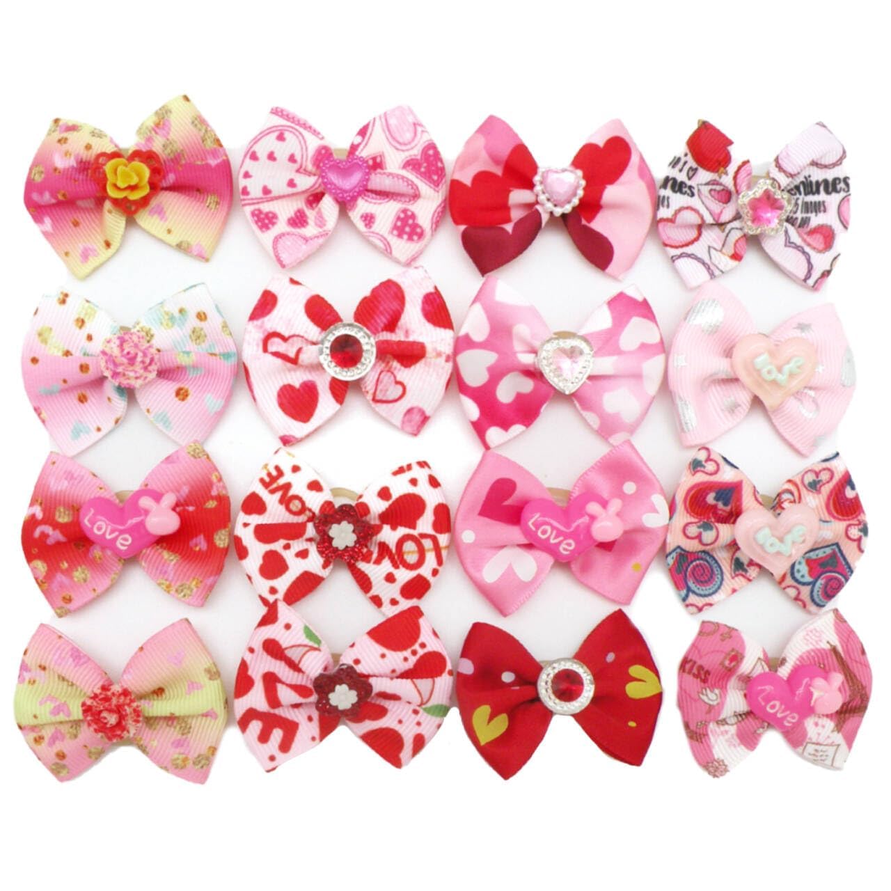 Valentines Day Dog Bows for Pet Grooming - 10Pcs Valentines Dog Hair Bows with Rubber Bands,Valentines Dog Bows Valentine Hair Bows for Dogs,Dog Hair Accessories for Puppy Small Girl Dogs