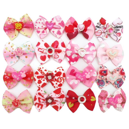 Valentines Day Dog Bows for Pet Grooming - 10Pcs Valentines Dog Hair Bows with Rubber Bands,Valentines Dog Bows Valentine Hair Bows for Dogs,Dog Hair Accessories for Puppy Small Girl Dogs