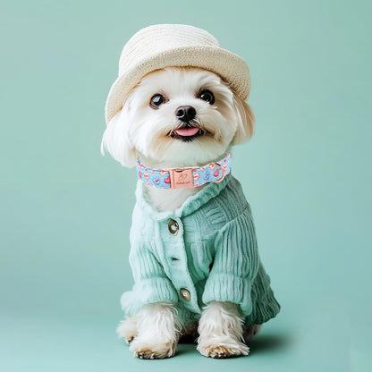 Valentines Dog Collar for Large Dogs - Cute Blue Heart Pattern Puppy Collar Sweet Valentine Adjustable Heavy Duty Pet Collar with Metal Buckle L