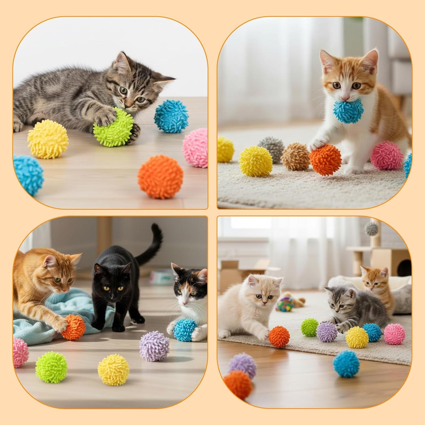 9 Pcs Fuzzy Cat Ball Toys Kitten Puff Balls Safe Pom Pom Balls for Indoor Cats 2-inch Colorful Cats Toy Ball Soft Catss Poms Kitten Chasing Toys with Bell for Catss Kittens Pet Exercising Playing