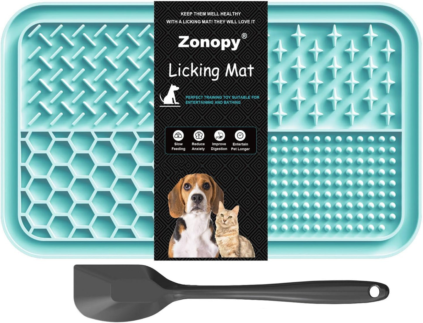 Licking Mat for Dogs & Cats with Suction Cups, 1 Pack Dog Slow Feeder Lick Pat for Anxiety Relief, Dog Toys Feeding Mat for Butter Yogurt Peanut, Pets Grooming Bathing Training Mat