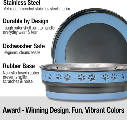 Loving Pets Corsa Dog Bowls- Stainless Steel Dog & Cat Bowls - Spill Proof Dog Food Bowl, Cat Bowl, Puppy Essentials & Pet Supplies Great for Home & Travel (Small 10-20 lbs, Rapid Blue)