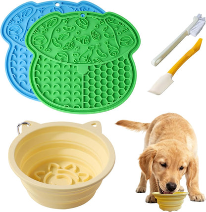 Dog Licking Pad Set | Pet Bathing & Grooming Distraction Tool | Food-Grade Silicone Slow Feeding Pad | Relieves Anxiety & Boredom | Suitable for Cats & Dogs (Blue + Green + Yellow)