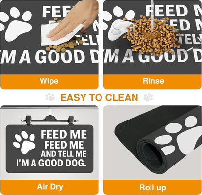 Pet Feeding Mat for Dogs and Cats, Absorbent Dog Bowl Mat Waterproof Anti-Slip, Quick Dry Dog Food Mat for Pet Water Bowl, Funny Paw Print Design (12" x 20")