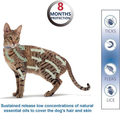 Flea and Tick Collar for Cats | 8-Month Waterproof Protection, Adjustable & Safe with Natural Oils | Charity Donation per Purchase