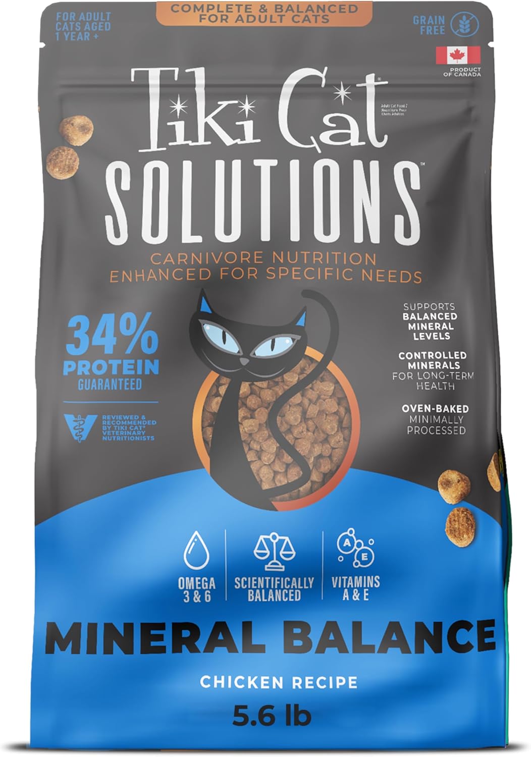 Tiki Cat Solutions Mineral Balance Dry Cat Food, Supports Urinary Health, Chicken, 5.6 lbs. Bag