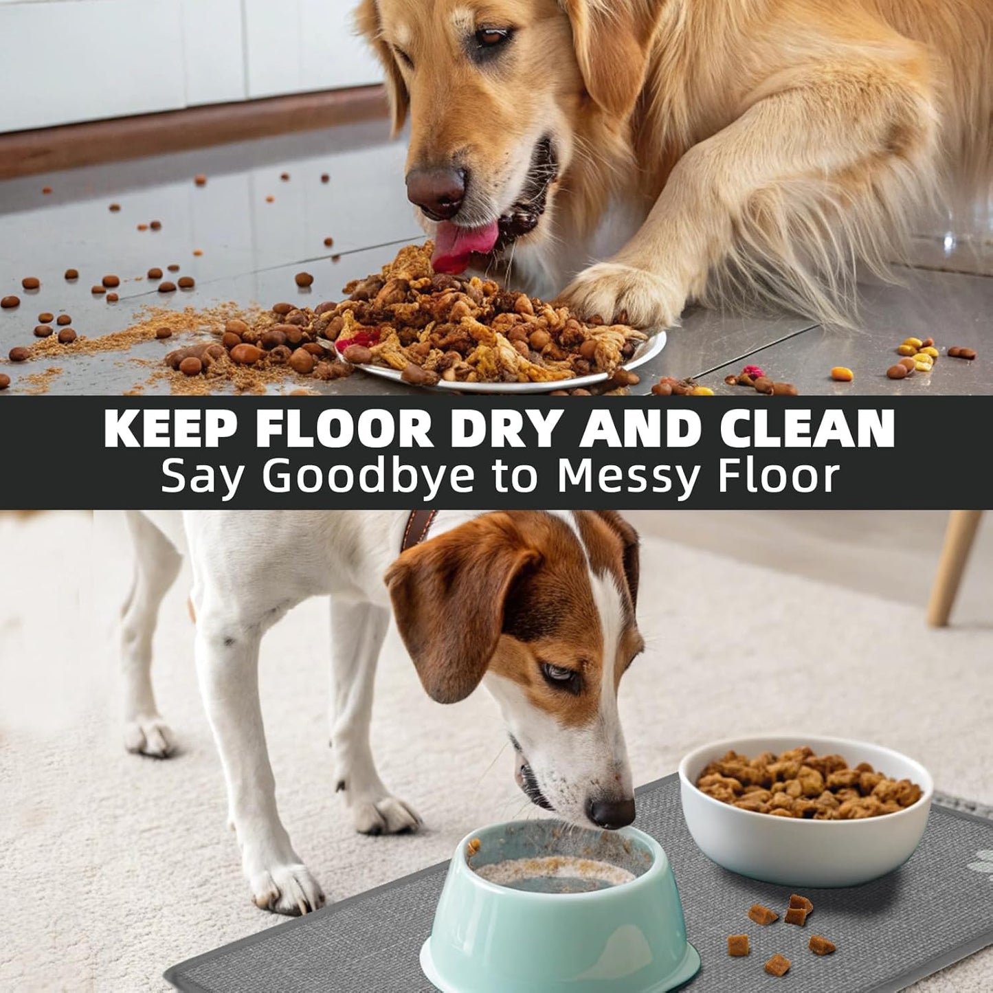 PUPTECK Dog Food Mat, Absorbent Pet Cat Feeding Mat for Food and Water Bowls, Anti-Slip Dog Placemat for Floors Waterproof, Pet Supplies Accessories, Grey Paw S