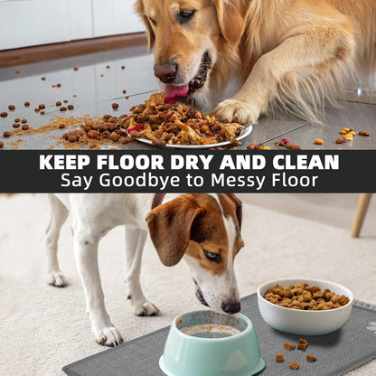 PUPTECK Dog Food Mat, Absorbent Pet Cat Feeding Mat for Food and Water Bowls, Anti-Slip Dog Placemat for Floors Waterproof, Pet Supplies Accessories, Grey Paw S
