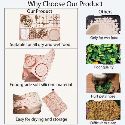 Silicone Licking Mats 6 in 1 for Dogs Cats - Slow Feeder Mat for Smell Training with Water Groove, Snuffle Mats with Suction Cups, Anxiety Relief and Boredom Reducer, Silicone Foldable Bowl