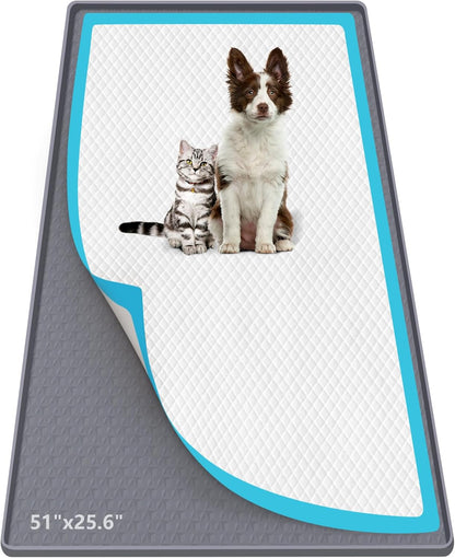 Pee Pad Holder for Dogs, 51" x 25.6" Silicone Pee Tray Mat Leak-Proof, High Edge, No Spill Pet Pad Holder for Puppy, Cat, Rabbit, Training Pads for Floor Protection, No Pee Pads (Grey)