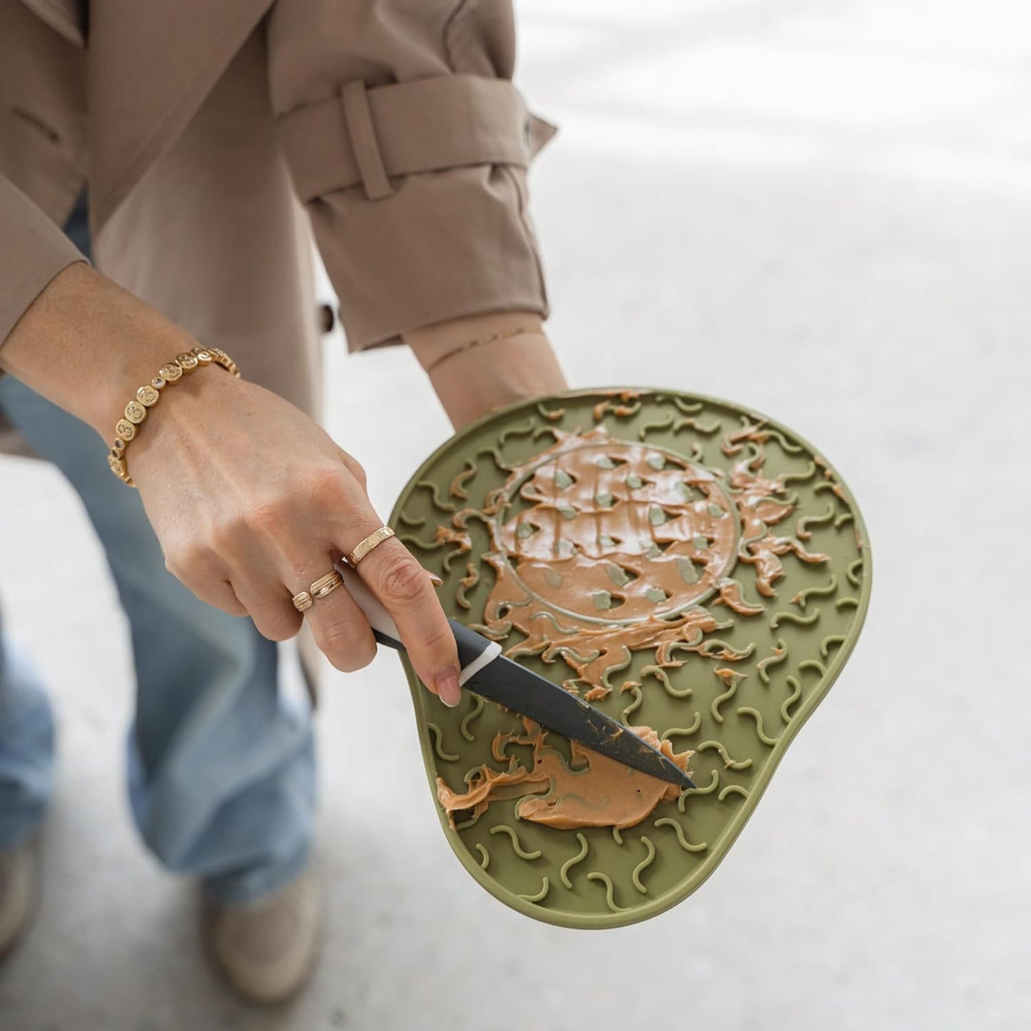 Enrichment Lick Mat: Avocado - Grooved Dog Feeding Pad, Food Grade Silicone, Spread Food Or Treats onto The Mat, Pet Soothing, Suction Back