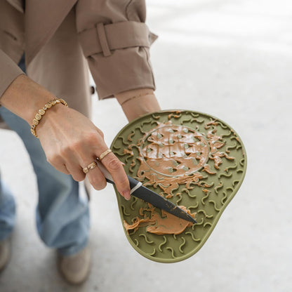 Enrichment Lick Mat: Avocado - Grooved Dog Feeding Pad, Food Grade Silicone, Spread Food Or Treats onto The Mat, Pet Soothing, Suction Back