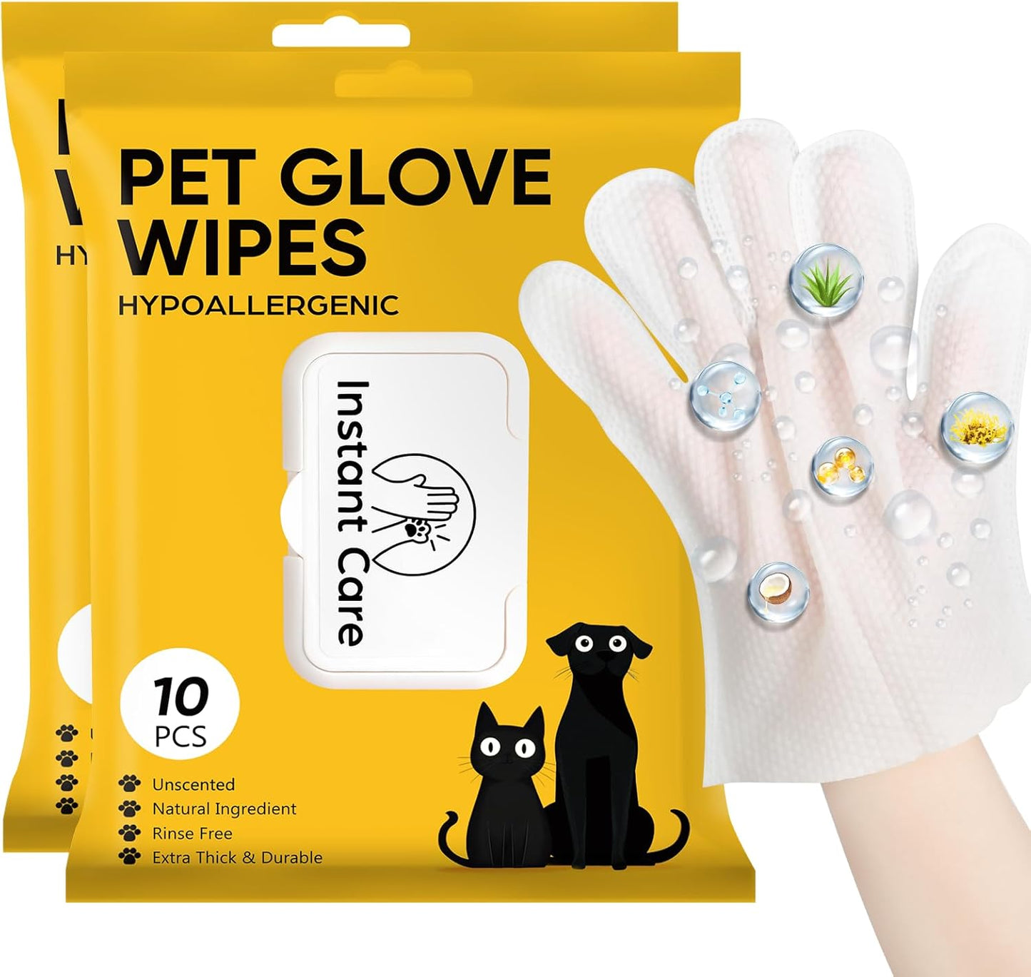 Pet Glove Wipes for Dogs Cats Disposable Dog Wipes Cleaning Deodorizing for Fur Paws and Butt Rinse Free Shampoo Mittens Cat Grooming Bath Wipes 20PCS