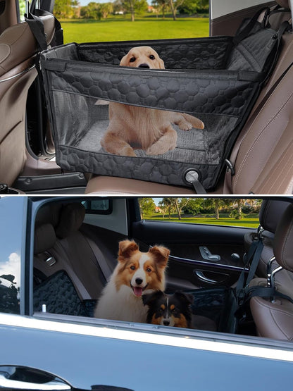 Dog Car Seat for Large Dogs,Waterproof Fabric with Breathable Mesh&Adjustable Dog Seat Belt for Car,Dog Bed for Back Seat Up to 40 LB-Medium