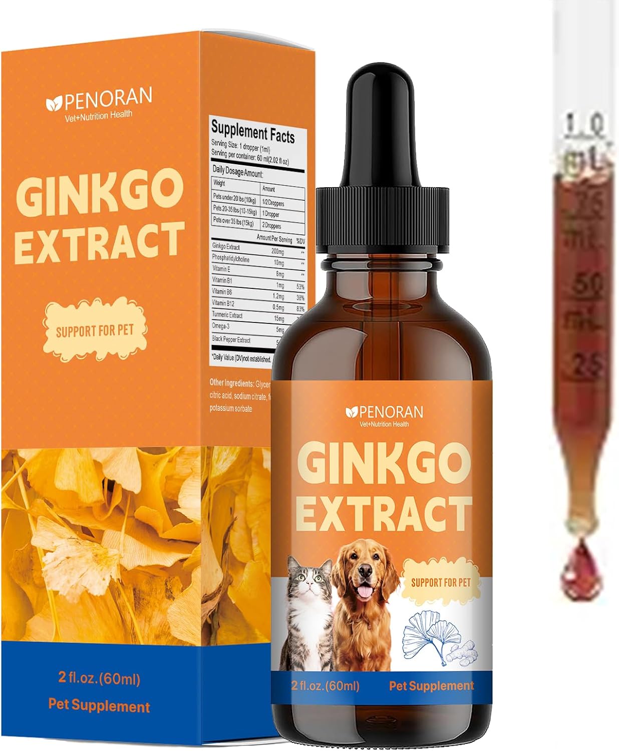 Pet Ginkgo Biloba Extract -Heart & Vascular Supplements for Senior & Overweight Dogs & Cats: Cardiovascular Health, Healthy Blood Pressure & Cholesterol Levels, Brain, Memory, Cognition
