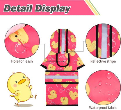 KOOLTAIL Dog Raincoat Hooded Slicker Poncho with Leash Hole, Dog Raincoat for Small Medium Dogs,Waterproof Plush Fleece Lining Pet Rain Jacket with Reflective Adjustable Strip Puppy Rainwear Pink S