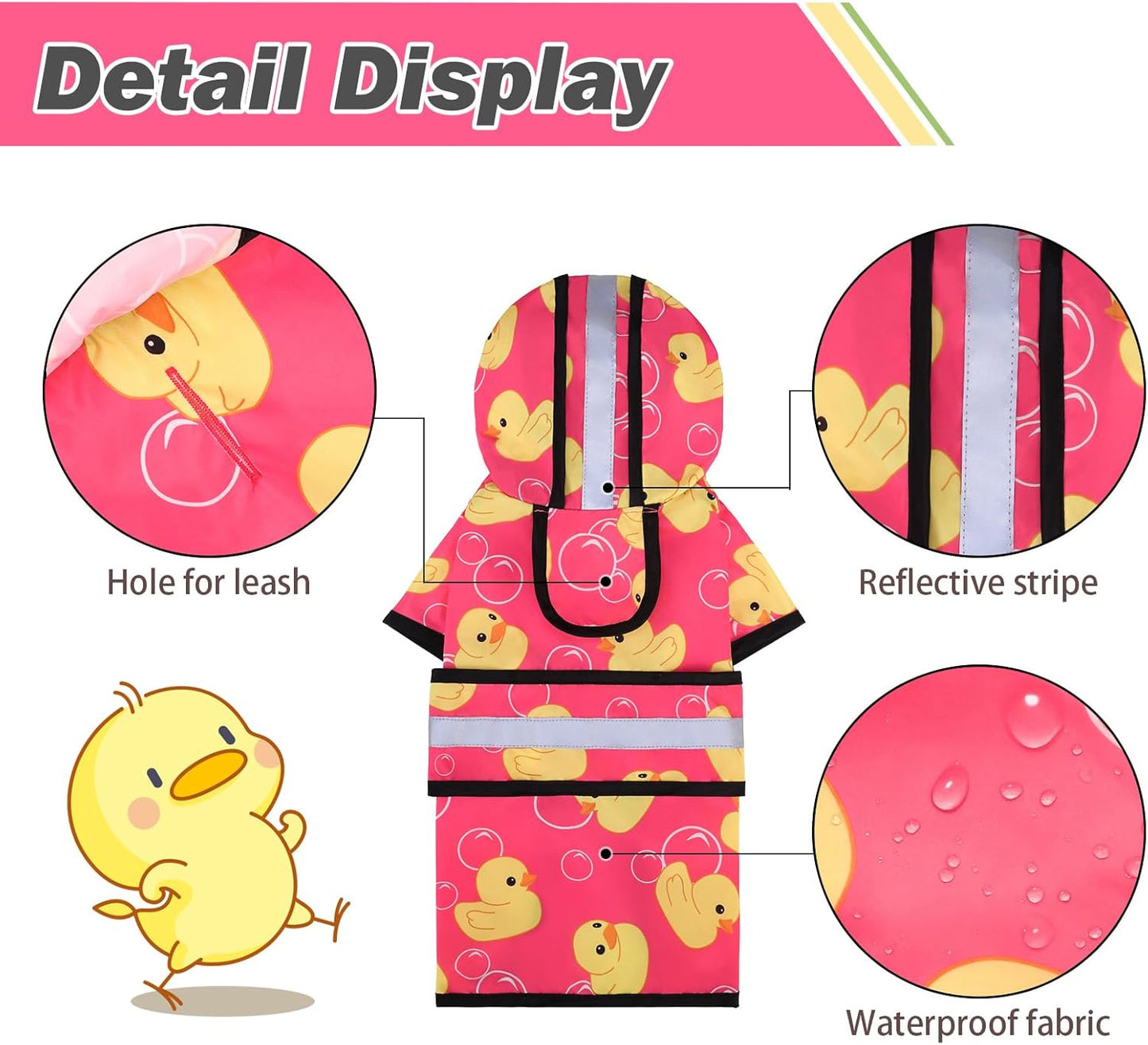 KOOLTAIL Dog Raincoat Hooded Slicker Poncho with Leash Hole, Dog Raincoat for Small Medium Dogs,Waterproof Plush Fleece Lining Pet Rain Jacket with Reflective Adjustable Strip Puppy Rainwear Pink S