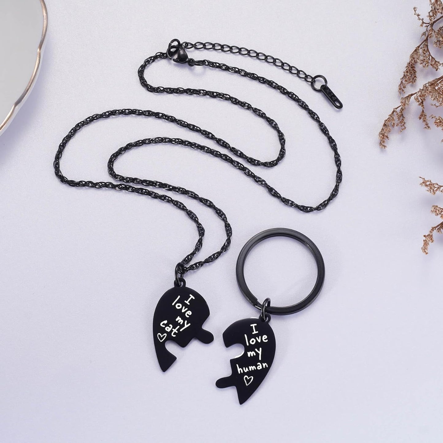 Ralukiia Best Friends Cat Dog Owner Friendship Love Necklace and Collar Charm Gift Set, Cat Dog BFF Necklace for 2, Pet Lover