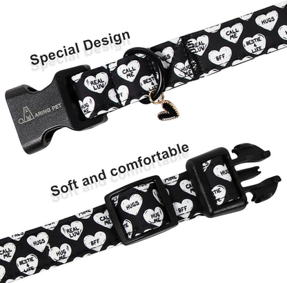 ARING PET Valentine's Day Dog Collar, Cute Black White Heart Puppy Pet Necklace for Small Medium Large Boy Girl Dogs-L