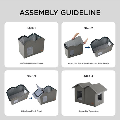 Bedsure Weatherproof Outdoor Cat House-Extra Wide Insulated Feral Cat Shelter with Raised Base in Winter, Waterproof Outside Pet Hideout for Stray Kitty, 22.5x12.5x13.25inches, Grey