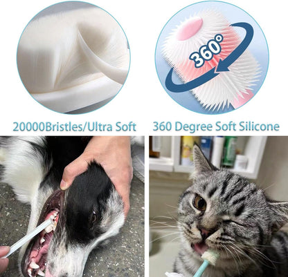 Dog Toothbrush, 360 Degree Finger Toothbrushes, Triple Head Toothbrushes, Double Head Toothbrush,Cleaning Brushes for Dog Cat Oral Dental Health (Blue, L)