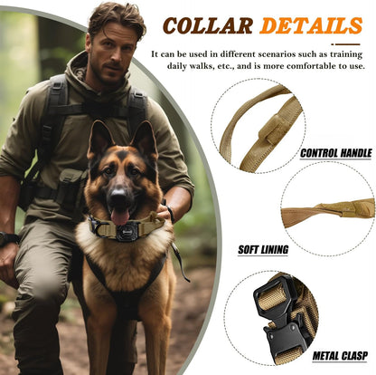 Dog Collar with Airtag Holder, Airtag Dog Collar IP68 Waterproof with Control Handle and Metal Buckle, Military Tactical Air Tag Dog Collar Holder for Medium Large Dogs(Brown, M)