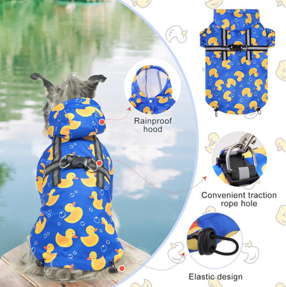 BEAUTYZOO Dog Raincoat Hooded with Harness Built-in, Waterproof Jacket Poncho for Small, Medium, Large Dogs, Girls and Boys, Yellow Duck, Winter Rainy Snowy Days