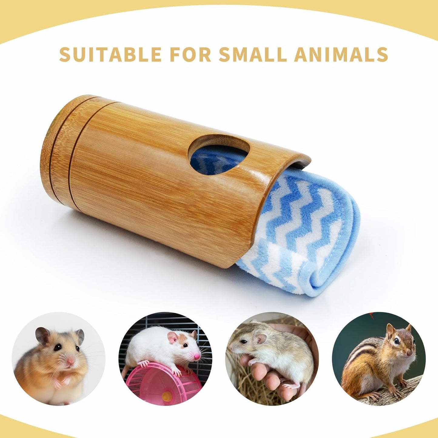 Rat Cage Accessories, Bamboo Tube Hide with Soft Towel Mat, Natural Hideout for Small Animals, Hamster Accessories for Cages, Hide for Hamster, Rat, Gerbil and Other Small Animals