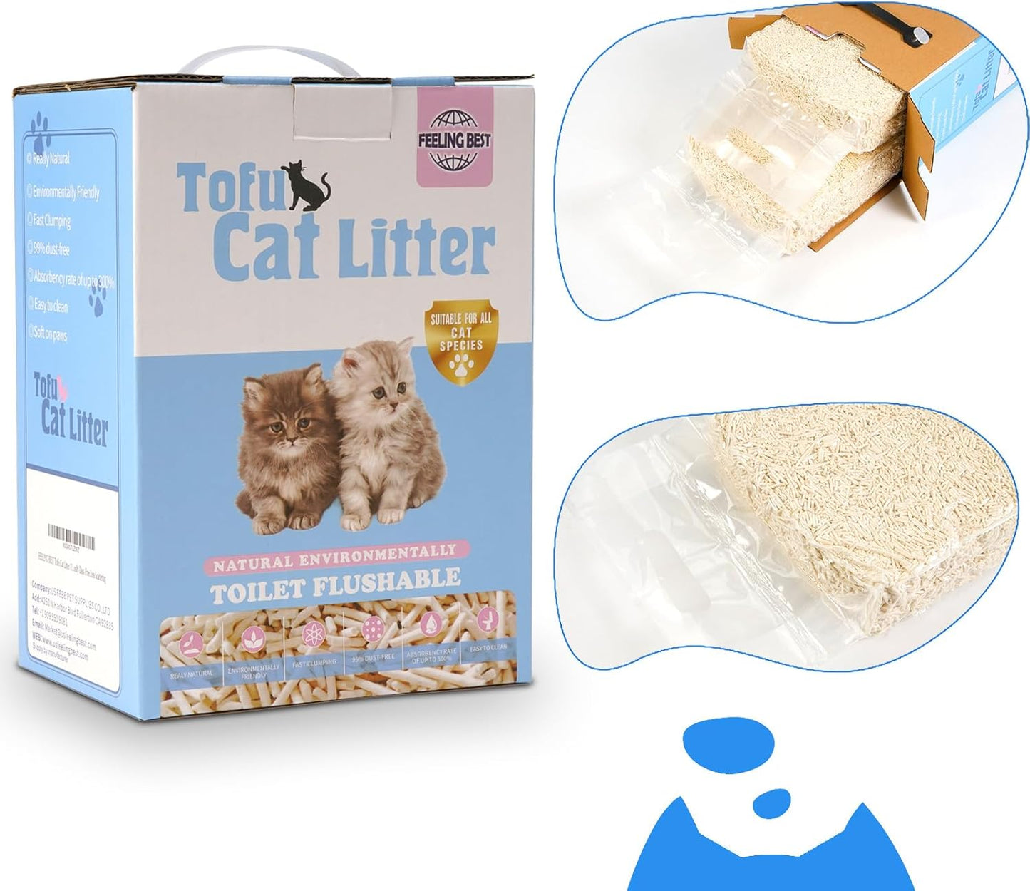 Tofu Cat Litter 11.2LB(5.6lb×2bag) Clumping, 100% Natrual Raw Materials, Clumping,Flushable,Ultra Absorbent and Fast Drying,Solubility in Water,Really Dust-Free,Less Scattering