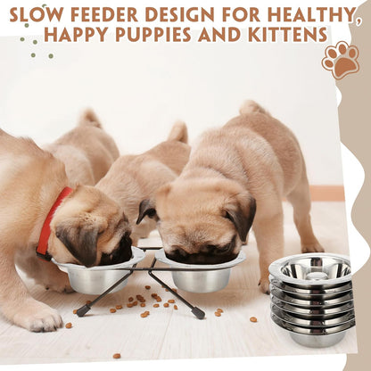 8 Pcs Stainless Steel Puppy Bowls Bulk 6 Inch Small Dog Bowl for Food and Water Puppy Slow Feeder Whelping Weaning Dishes for Multiple Puppies Kittens Pet Feeding Supplies