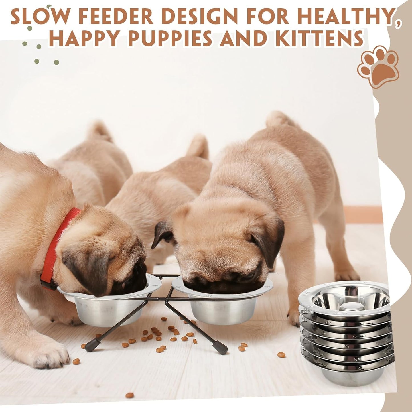8 Pcs Stainless Steel Puppy Bowls Bulk 6 Inch Small Dog Bowl for Food and Water Puppy Slow Feeder Whelping Weaning Dishes for Multiple Puppies Kittens Pet Feeding Supplies