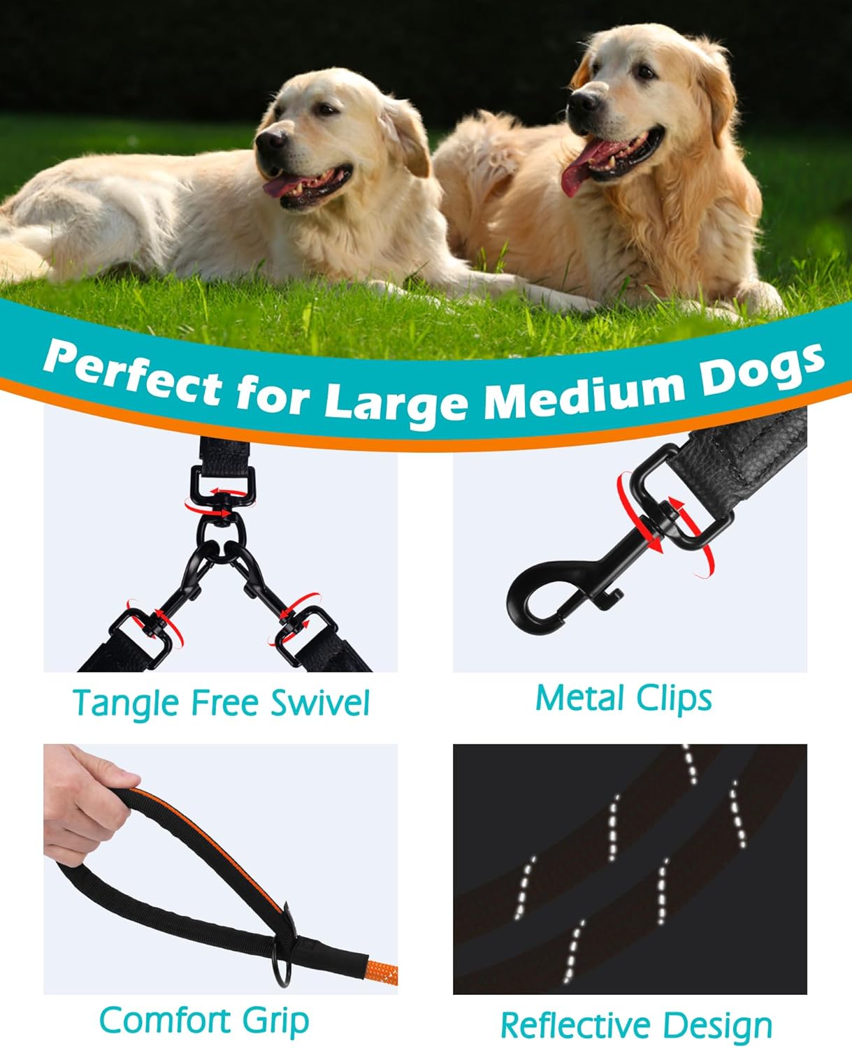 PetBonus Rope Double Dog Leash and 2-Pack Large Silicone Collapsible Dog Bowls