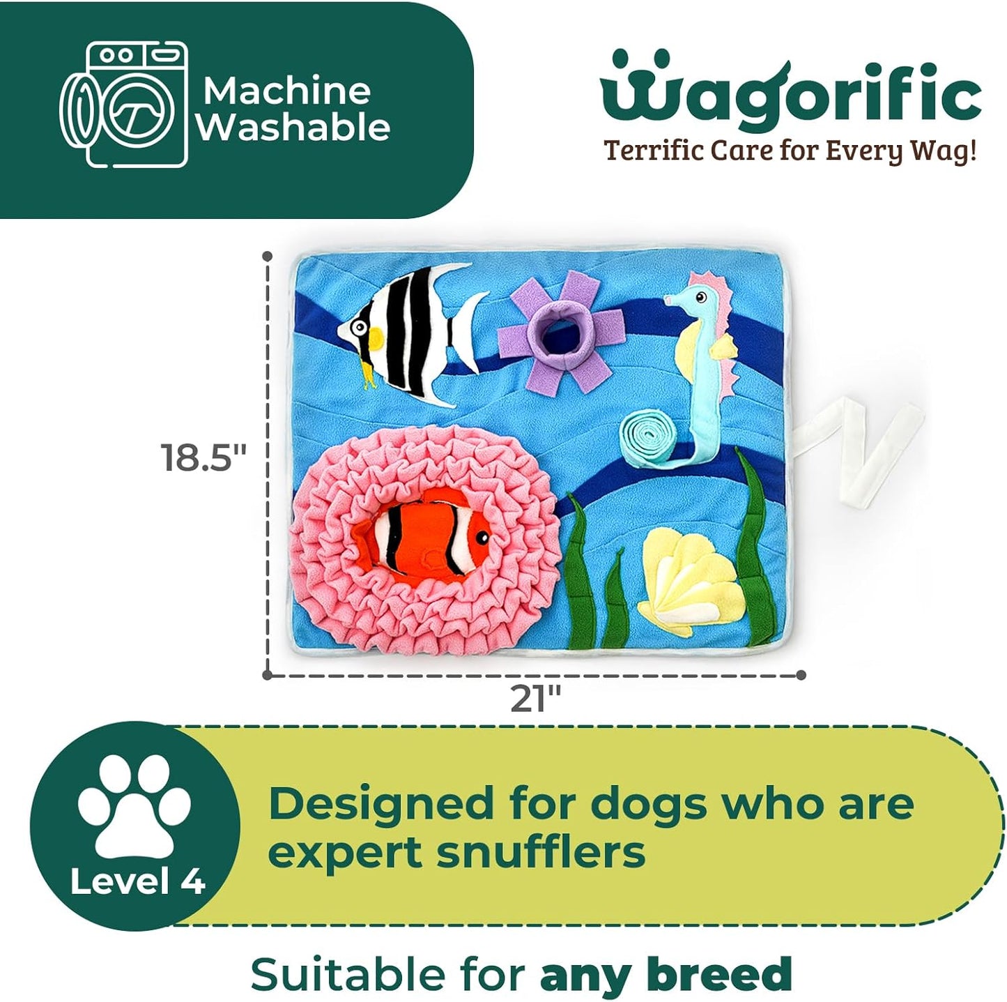 Snuffle Mat for Dogs Under The Sea, Large Dog Snuffle Mat 21” x 18.5”, Dog Enrichment Toy Slow Feeder, Puppy Toys to Keep Them Busy, Machine Washable, Lick mat All Breeds Sizes