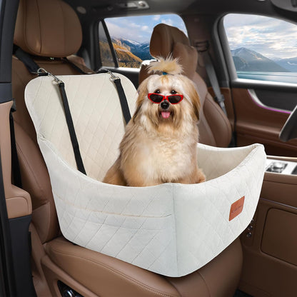 Dog Car Seat for Medium Dogs Up to 40lbs,Easy to Install with Adjustable Straps,Anti-Slip Base,Fully Detachable and Washable,Soft Fabric Fill in Memory Foam,2 Side Pockets(Beige,Medium)