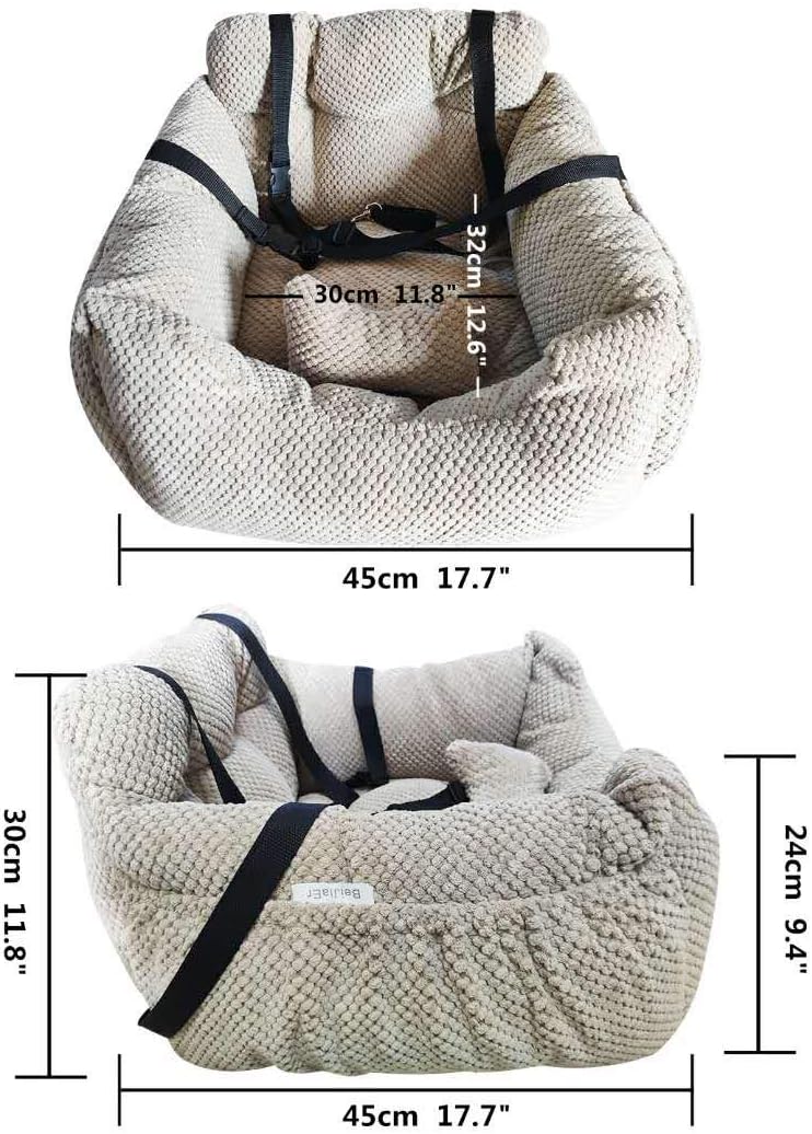 Series Deluxe Bucket Pets Dog Bed + Car Seat Carrier Booster Travel Safety with Two Removable Mats and Storage Pockets for Small Pets (Khaki)