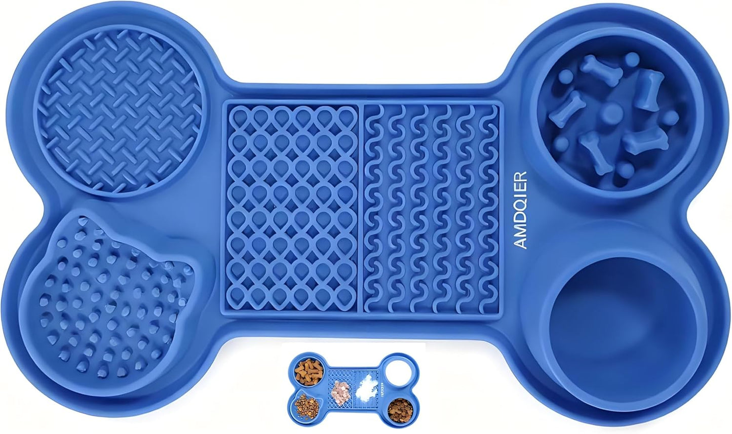 Pet Feeding Dishes,Slow Feeder Lick Mat for Dogs,Cat Licking Mat with Strong Suction Cups - 6-in-1 Interactive Snuffle Mat for Fast Eaters,Anxiety Relief,Grooming & Bath Time (Dark Blue)