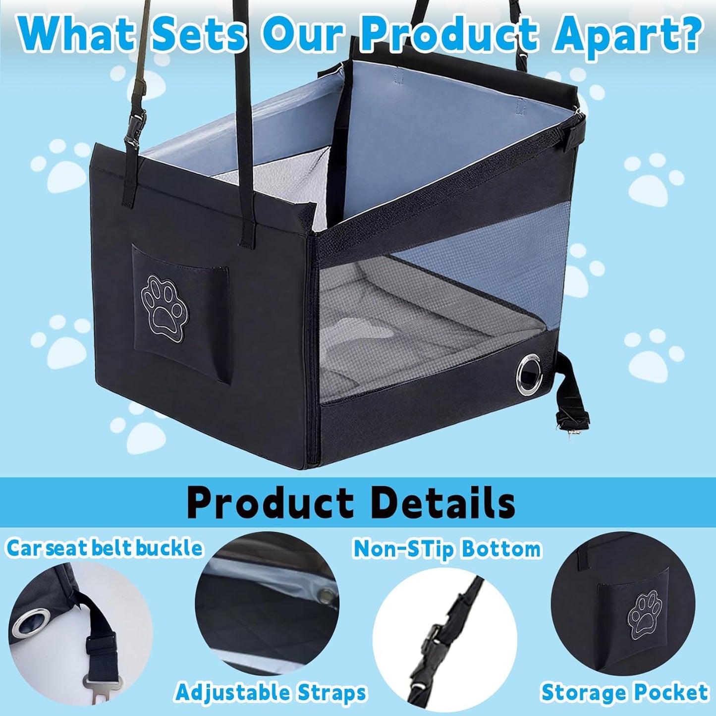 Dog Car Seat Medium Small Size Dog,Foldable Cat Car Seat with Seatbelt,Also Comes with A Pet Bed,Pet Travel Cars Seats