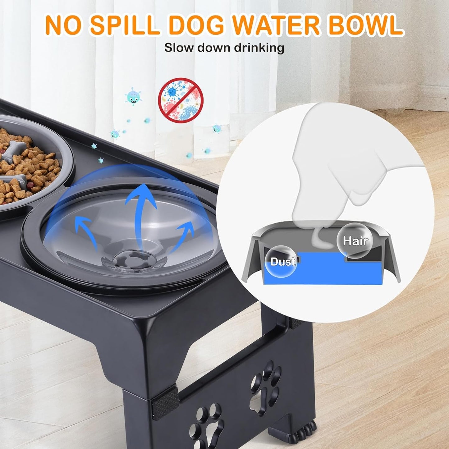 Elevated Dog Bowls, Raised Dog Bowl with 2 Stainless Steel Dog Food Bowls, Dog Bowls Stand Adjusts to 5 Heights 2.95", 8.46", 9.65", 10.82", 12.01" for Small Medium Large Dogs Cats Pets,Black