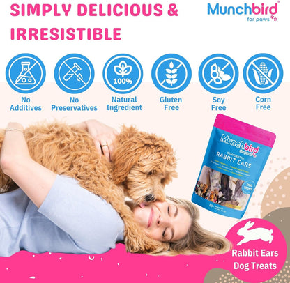 Munchbird Rabbit Ears Freeze Dried Chicken Food Topper for Dogs Bundle