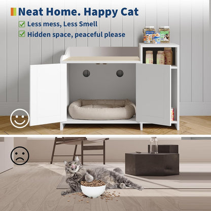 GAOMON Cat Litter Box Enclosure with Storage Shelf, Furniture-Style Hidden Litter Cabinet Dual-Door, Multi-Functional End Table for Home Use, Compatible with Most Standard Litter Boxes
