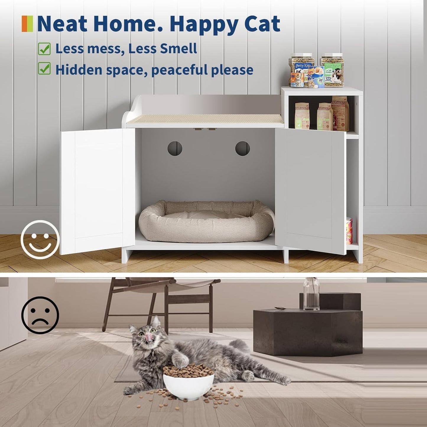 GAOMON Cat Litter Box Enclosure with Storage Shelf, Furniture-Style Hidden Litter Cabinet Dual-Door, Multi-Functional End Table for Home Use, Compatible with Most Standard Litter Boxes