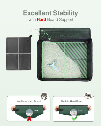 Luxtude Portable Travel Litter Box for Cats, Large Collapsible Litter Box with Lid for Odor Control, Waterproof and Easy Clean, No Smell, No Leakage for Car Road Trip, Hotel Room(Green, Large)