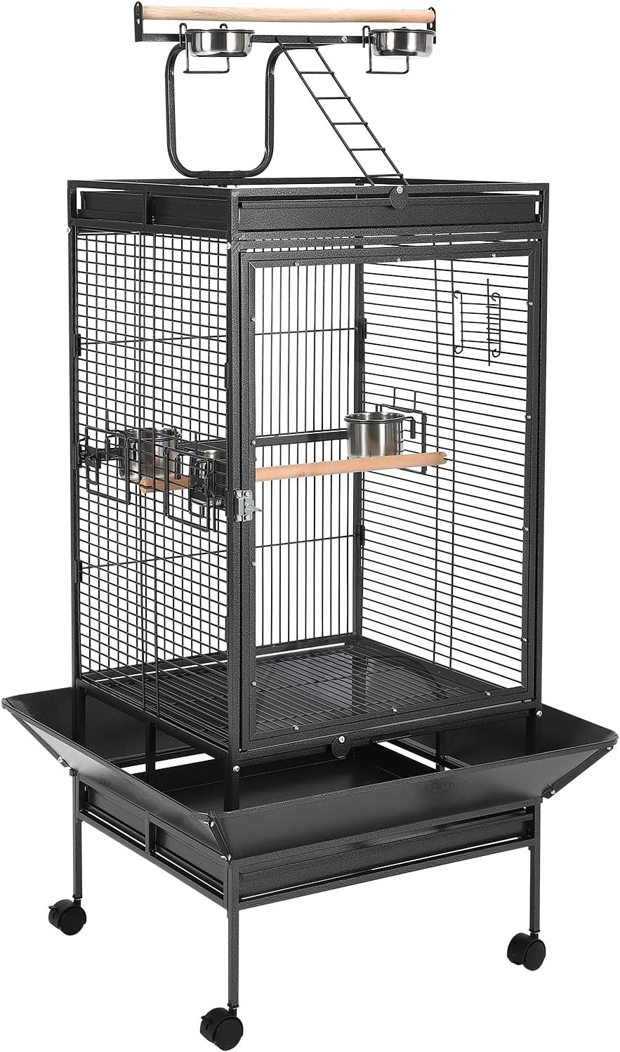 65 Inch Playtop Wrought Iron Large Parrot Bird Cages with Rolling Stand,4 Stainless Steel Bowls,Slide-Out Tray for Cockatiels Quaker Conure Parakeet Lovebird Finch Canary Small Medium Parrot Cage