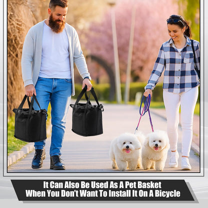 11lbs Dog Bike Basket with Sun Shade Removable Small Pet Cat Dog Carrier Quick Release Bicycle Handlebar Front Basket Detachable Cycling Picnic Bag for Commuting Shopping Camping