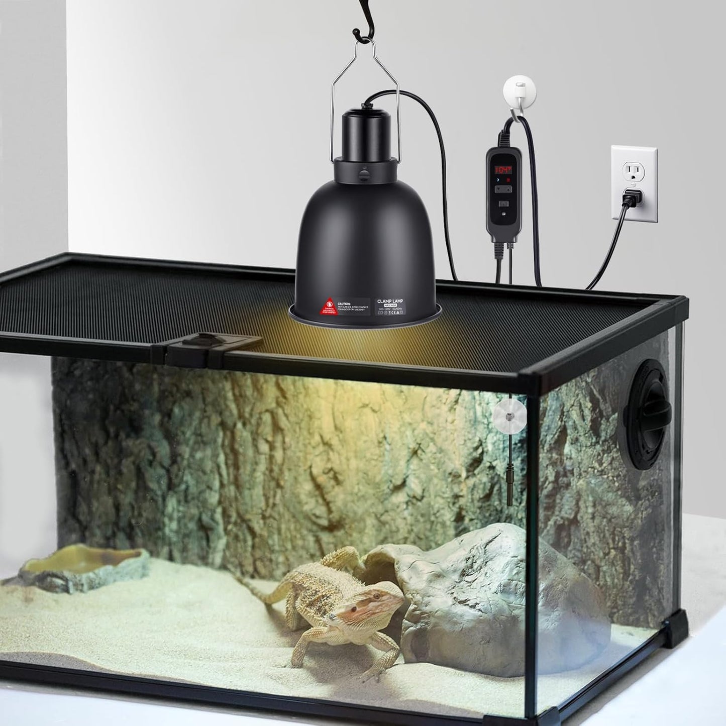 DXOPHIEX 5.5 inch Reptile Heat Lamp with Thermostat, UVB Reptile Light Fixture with Dimming Thermostat, Deep Dome Lamp Fixture Max 100W for Bearded Dragon, Turtles, Snake and Lizard Terrarium