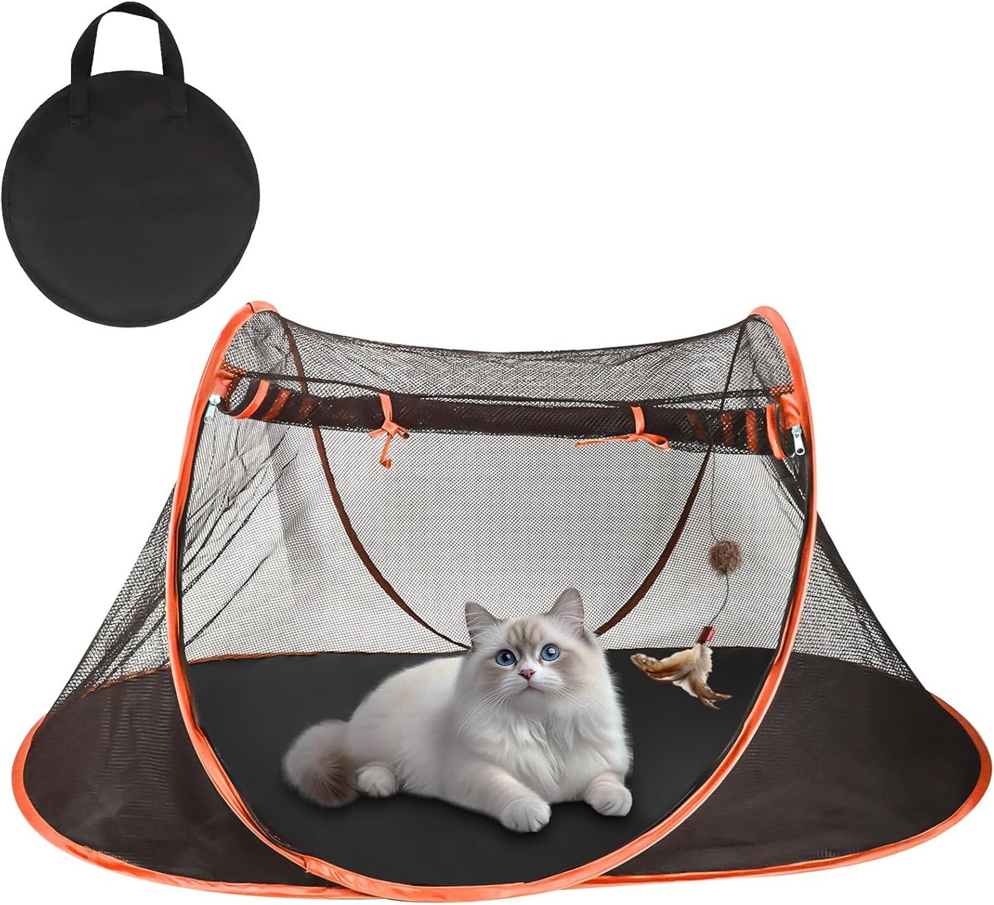 Portable Cat Tent for Bearded Dragon, Outdoor Cat Enclosures, Portable Pet Playpen for Cats and Small Animals, Pet Enclosure with Carry Bag(Orange)