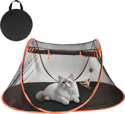 Portable Cat Tent for Bearded Dragon, Outdoor Cat Enclosures, Portable Pet Playpen for Cats and Small Animals, Pet Enclosure with Carry Bag(Orange)
